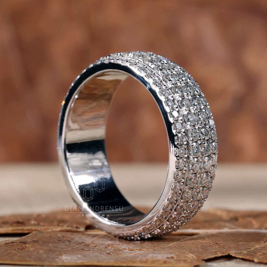 Men's Diamond Ring, Four Row Round Lab Grown Diamond Ring