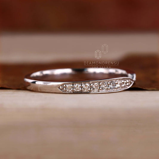 Round Lab Grown Diamond Tapered Pave Diamond Wedding Band