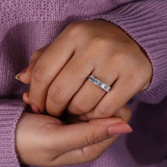 Emerald Cut Diamond Wedding Band, Lab Grown Diamond Band