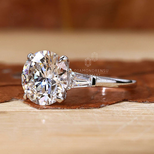 Round Cut Lab Grown Diamond Three Stone Engagement Ring