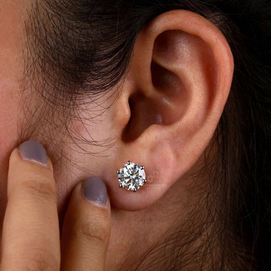 Round Diamond Studs, Six Prongs Lab Grown Diamond Earrings