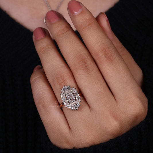 Radiant Cut Lab Created Diamond Ring with Halo Snowflake Design