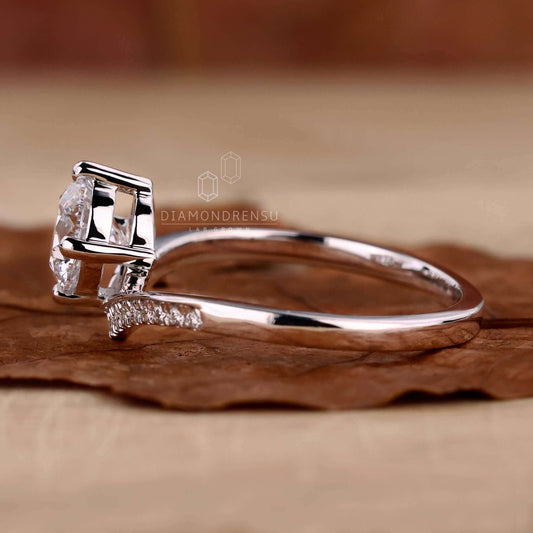 Round Lab Grown Diamond Engagement Ring, Chevron Diamond Ring