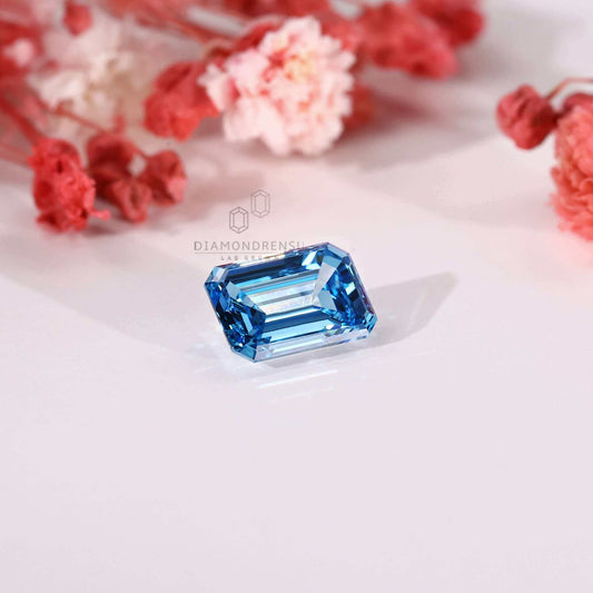 Emerald Cut Fancy Vivid Blue Lab Grown Diamond for Engagement Ring