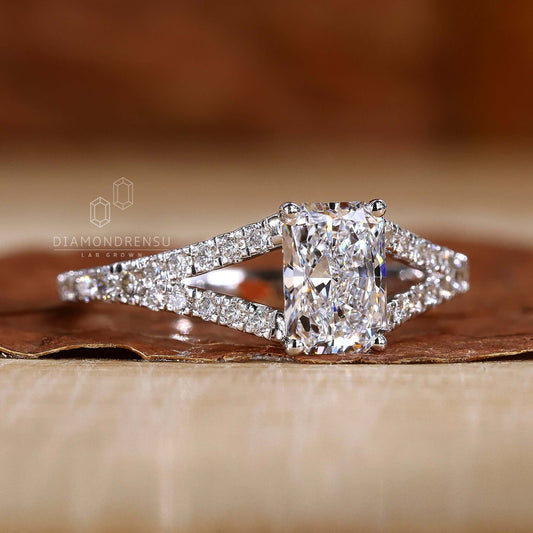 Radiant Cut Lab Grown Diamond Split Shank Engagement Ring