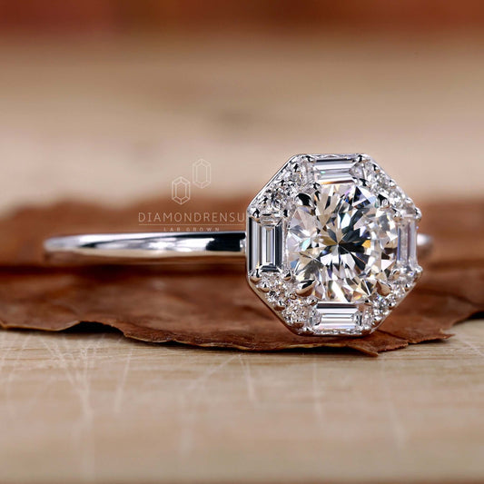 Round Lab Created Diamond Halo Engagement Ring For Women