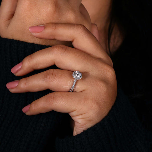 Unique Twisted Halo 0.85 CT Round Lab Grown Diamond Engagement Ring