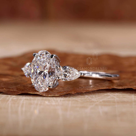 Oval Diamond Engagement Ring, Three Stone Lab Grown Diamond Ring