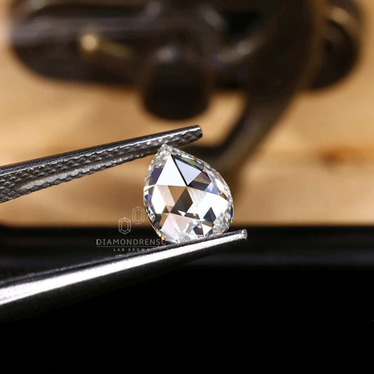 Pear Rose Cut Lab Created Diamond For Vintage Engagement Ring