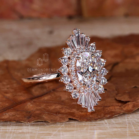 Snowflake Style Oval Shape Lab Grown Diamond Engagement Ring