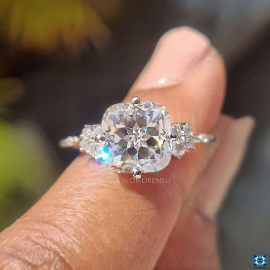 Cushion Rensu Cut Unique Muse Style Moissanite Engagement Ring