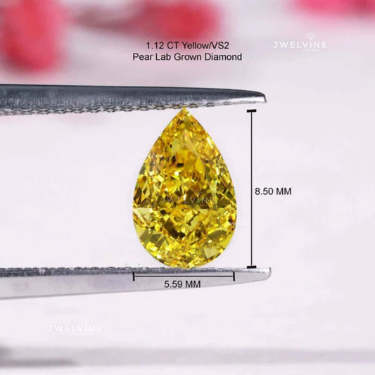 1.12 CT Pear Cut Yellow Lab Grown Diamond