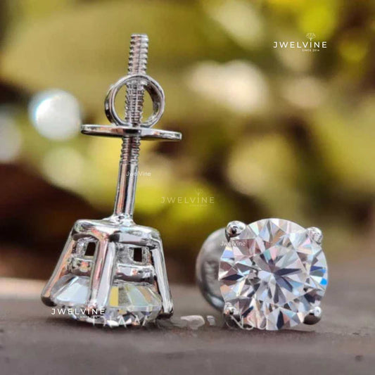 1.60 TCW Round Moissanite Stud Earrings - Screw Back Earrings