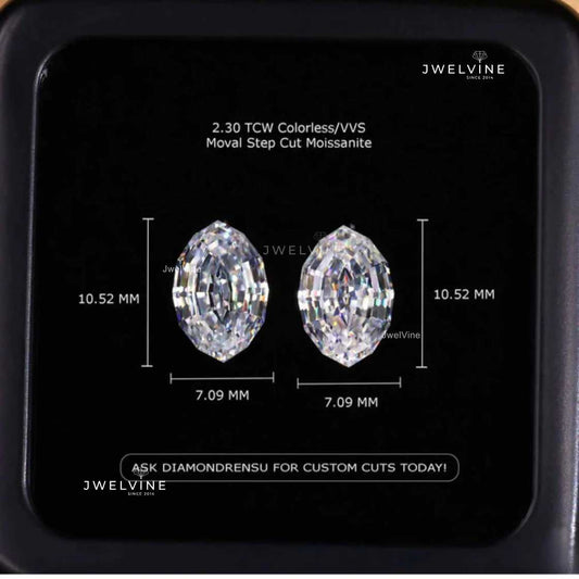 3.04 TW Moval Step Cut Colorless Moissanite Pair, Best Pair Moissanite