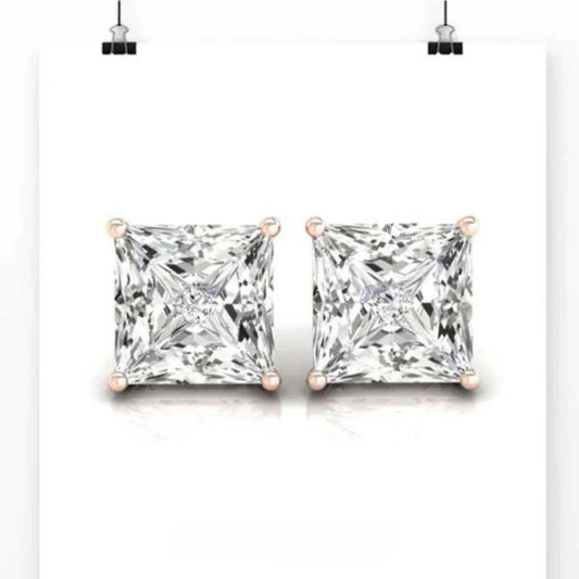 2.98 TCW Princess Cut Colorless Moissanite Stud Earrings, Wedding Earrings