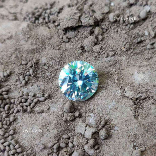 3.29 CT Round Brilliant Cut Cyan Blue Loose Moissanite