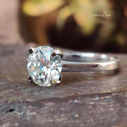 Cathedral Setting Round Brilliant Cut Solitaire Moissanite Engagement Ring