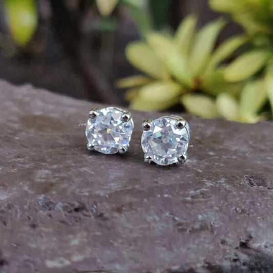 2.14 TCW Round OEC Colorless Moissanite - Four Prong Stud Earrings