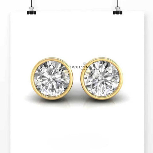 Beautiful Pair Of Bezel Set, 6.00 MM Round Moissanite Stud Earrings