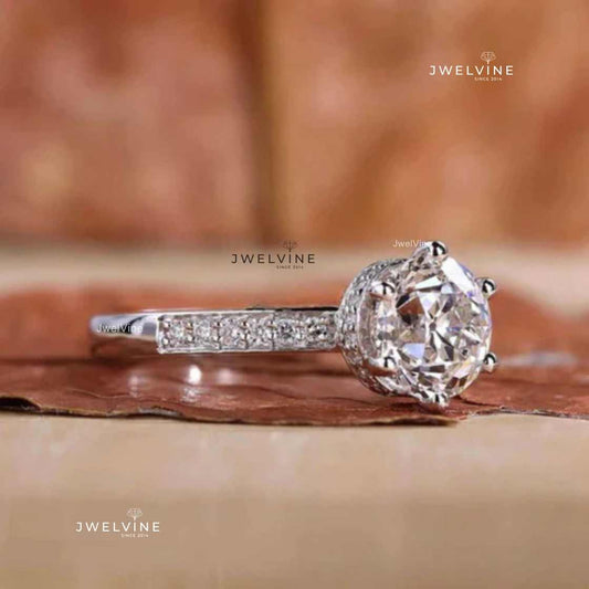 Hidden Halo Engagement Ring with Old European Cut Lab Created Diamond