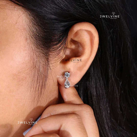 Dangle and Drop Earrings, Pear and Round Lab Grown Diamond Earrings