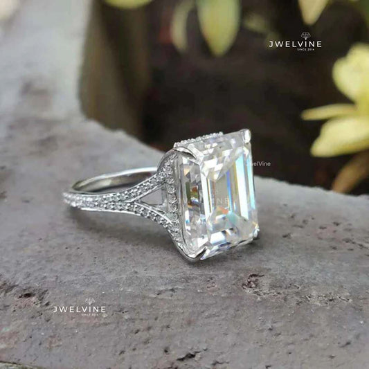 11.60 TCW Emerald Cut Classic Split Shank Moissanite Engagement Ring