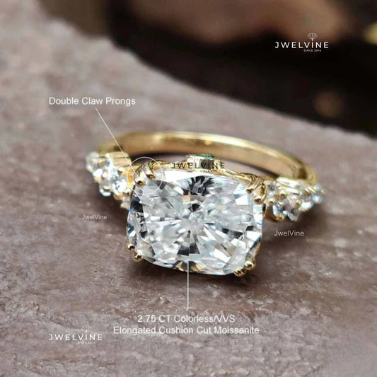 Antique Vintage Style Engagement Ring, 2.75 CT Cushion Cut East to West Moissanite Ring, Anniversary Gift Ring