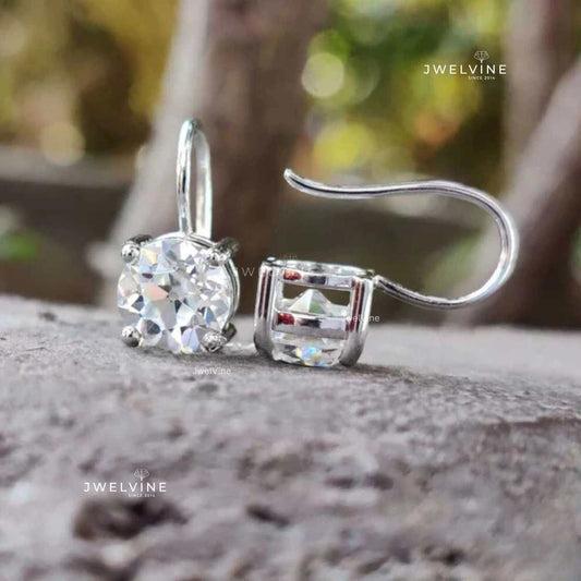 3.27 TCW Round OEC Cut Colorless Moissanite Drop Earrings