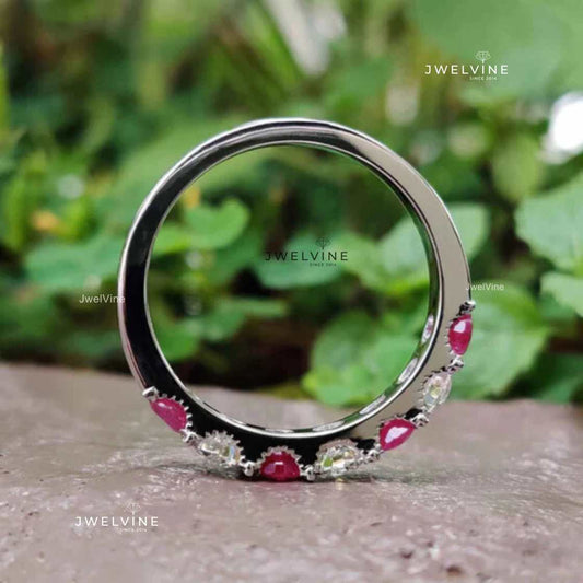 Dazzling 1.73 TW Red Ruby with Round Moissanite Eternity Wedding Band