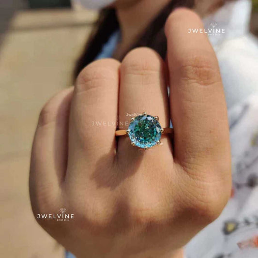 3.86 CT Portuguese Cut Cyan Blue Moissanite Solitaire Engagement Ring