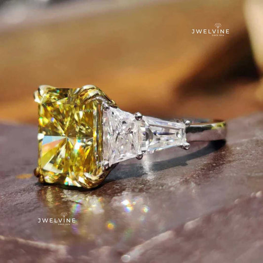 3.73 CT Radiant Cut Canary Yellow Moissanite Five Stone Engagement Ring