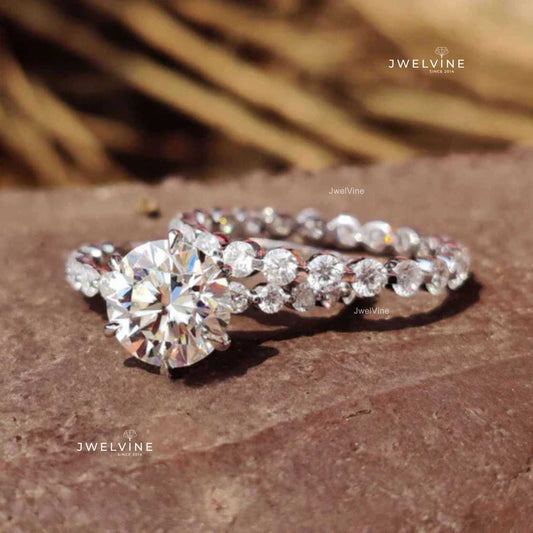 4.04 TCW Round Cut Floating Bubble Set Pave Moissanite Wedding Ring Set