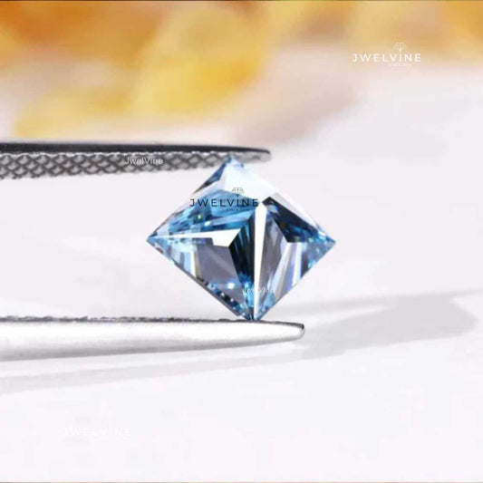 IGI Certified 1.51 CT Princess Cut Fancy Vivid Blue Lab Grown Diamond