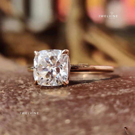 2.17 CT Unique Cushion Cut Moissanite Solitaire Engagement Ring