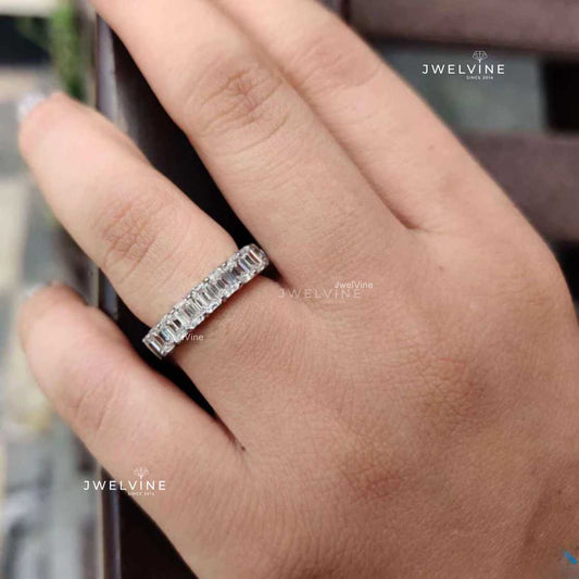 2.35 TCW Emerald Step Cut Classic Half Eternity Wedding Band