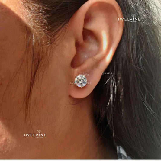 2.44 TW Round Brilliant Cut Colorless Moissanite Five Prong Stud Earrings