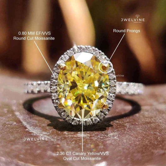 2.36 CT Oval Cut Canary Yellow Moissanite Halo Engagement Ring