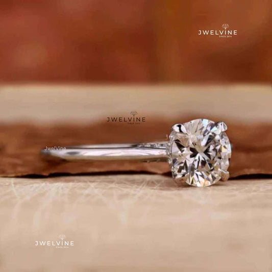 Hidden Halo Ring, Round Brilliant Cut Lab Grown Diamond Ring