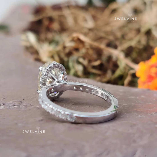 2.57 TCW Oval cut Hidden Halo Pave Set Moissanite Engagement Ring