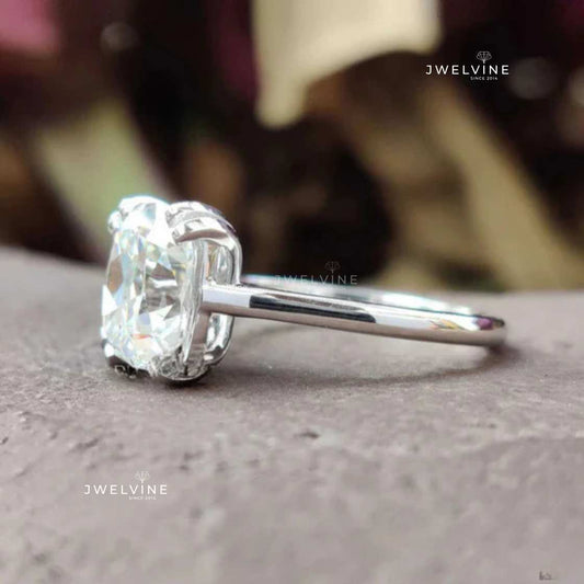 2.15 CT Cushion Old European Cut Moissanite Solitaire Ring