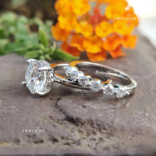 2.36 TCW Round Brilliant Cut Floating Bubble Moissanite Bridal Set