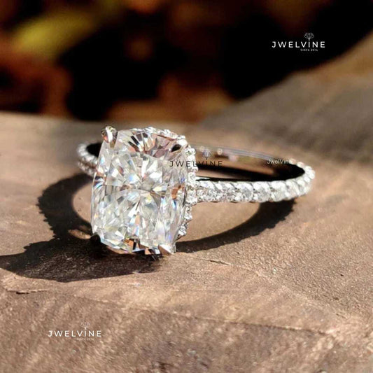 Cushion Ice Crushed Pave Crown Moissanite Engagement Ring