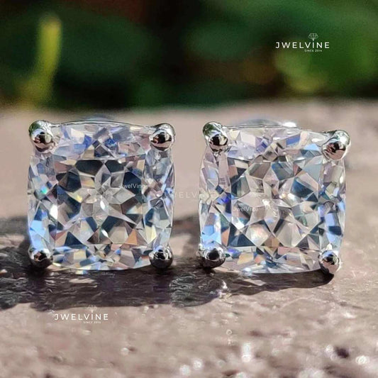 2.52 TCW Cushion Cut Colorless Moissanite Stud Earrings