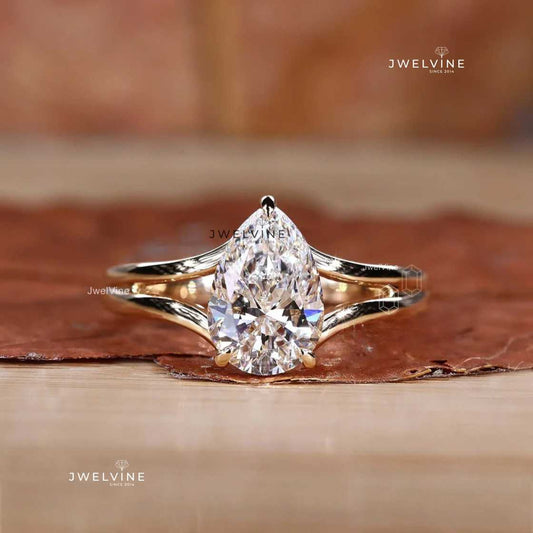 Hidden Halo Pear Engagement Ring - Split Shank