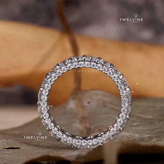 3.0 MM Round Lab Grown Diamond Wedding Band - Three Side Pave