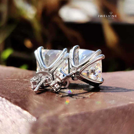 Cushion Cut Colorless Moissanite Wedding Earrings