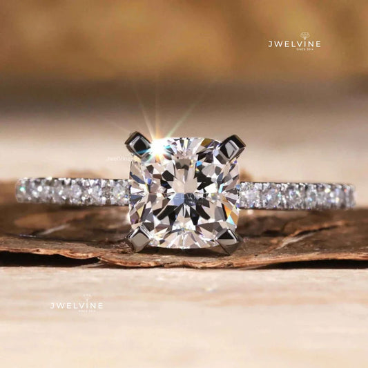 1.20 CT Cushion Cut Engagement Ring, Lab Grown Cushion Diamond Ring, Hidden Halo Ring