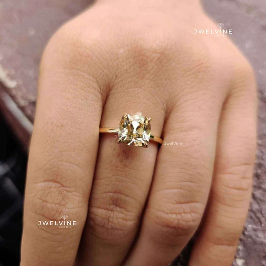 2.50 CT Yellow Cushion Old European Cut Statement Solitaire Wedding Ring