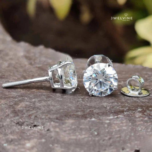 2.40 TW Round Brilliant Cut Classic Moissanite Stud Earrings