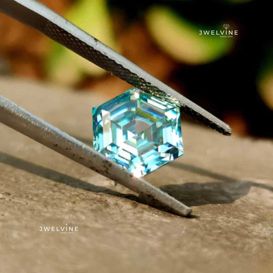 2.79 CT Hexagon Cut Cyan Blue Loose Moissanite for Engagement Ring